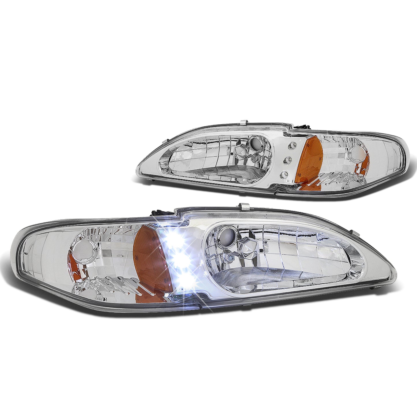 FAROS 94-98 FORD MUSTANG 2-DOOR - 1PC - LED - CHROME HOUSING / AMBER CORNER - 9007 LOW BEAM / HIGH BEAM