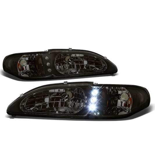 FAROS 94-98 FORD MUSTANG 2-DOOR - 1PC - LED - SMOKE HOUSING / AMBER CORNER - 9007 LOW BEAM / HIGH BEAM