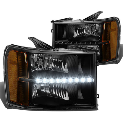 FAROS 07-13 GMC SIERRA 1500 / 07-14 GMC SIERRA 2500 , 3500 2/4-DOOR - LED DRL - BLACK HOUSING / AMBER CORNER - H11 LOW BEAM / 9005 HIGH BEAM