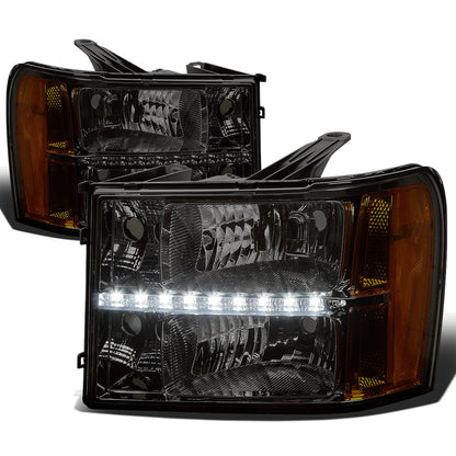 FAROS 07-13 GMC SIERRA 1500 / 07-14 GMC SIERRA 2500 , 3500 2/4-DOOR - LED DRL - SMOKE HOUSING / AMBER CORNER - H11 LOW BEAM / 9005 HIGH BEAM
