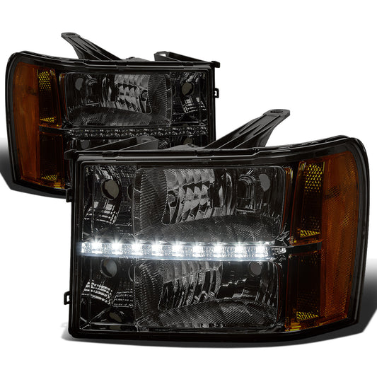 FAROS 07-13 GMC SIERRA 1500 / 07-14 GMC SIERRA 2500 , 3500 2/4-DOOR - LED DRL - SMOKE HOUSING / AMBER CORNER - H11 LOW BEAM / 9005 HIGH BEAM