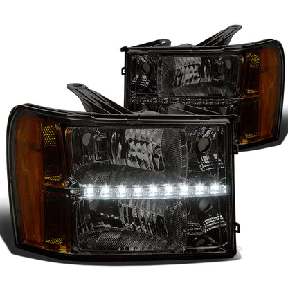 FAROS 07-13 GMC SIERRA 1500 / 07-14 GMC SIERRA 2500 , 3500 2/4-DOOR - LED DRL - SMOKE HOUSING / AMBER CORNER - H11 LOW BEAM / 9005 HIGH BEAM