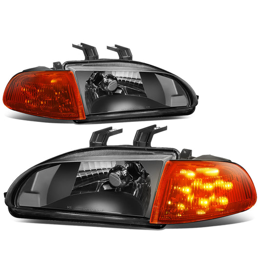 FAROS 92-95 HONDA CIVIC 2/3DR - LED DRL - BLACK HOUSING / AMBER CORNER - H4 HEADLIGHT / LED SIGNAL