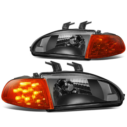 FAROS 92-95 HONDA CIVIC 2/3DR - LED DRL - BLACK HOUSING / AMBER CORNER - H4 HEADLIGHT / LED SIGNAL