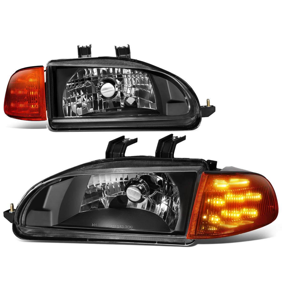FAROS 92-95 HONDA CIVIC 2/3DR - LED DRL - BLACK HOUSING / AMBER CORNER - H4 HEADLIGHT / LED SIGNAL