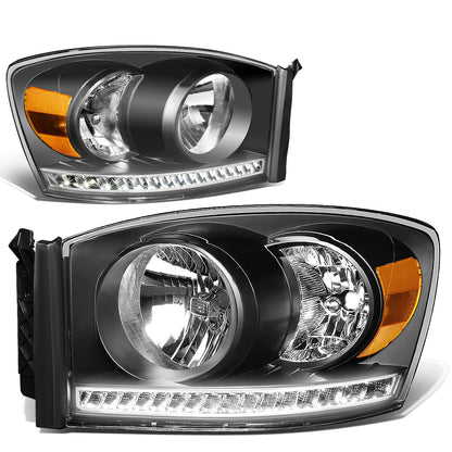 FAROS 06-08 DODGE RAM 1500 / 06-09 DODGE RAM 2500 , 3500 - FITS MODELS WITH HALOGEN HEADLAMPS ONLY - LED DRL - BLACK HOUSING / AMBER CORNER - H13 LOW BEAM / H13 HIGH BEAM