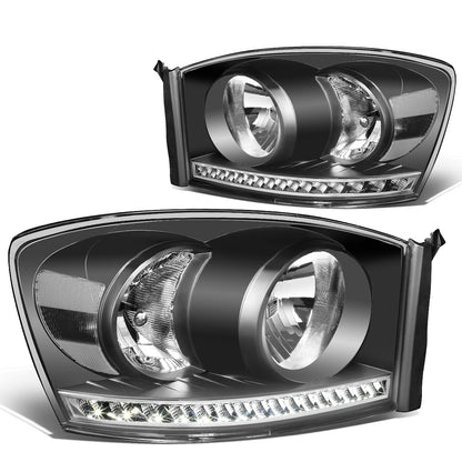 FAROS 06-08 DODGE RAM 1500 / 06-09 DODGE RAM 2500 , 3500 - FITS MODELS WITH HALOGEN HEADLAMPS ONLY - LED DRL - BLACK HOUSING / CLEAR CORNER - H13 LOW BEAM / H13 HIGH BEAM