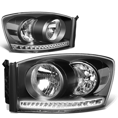 FAROS 06-08 DODGE RAM 1500 / 06-09 DODGE RAM 2500 , 3500 - FITS MODELS WITH HALOGEN HEADLAMPS ONLY - LED DRL - BLACK HOUSING / CLEAR CORNER - H13 LOW BEAM / H13 HIGH BEAM