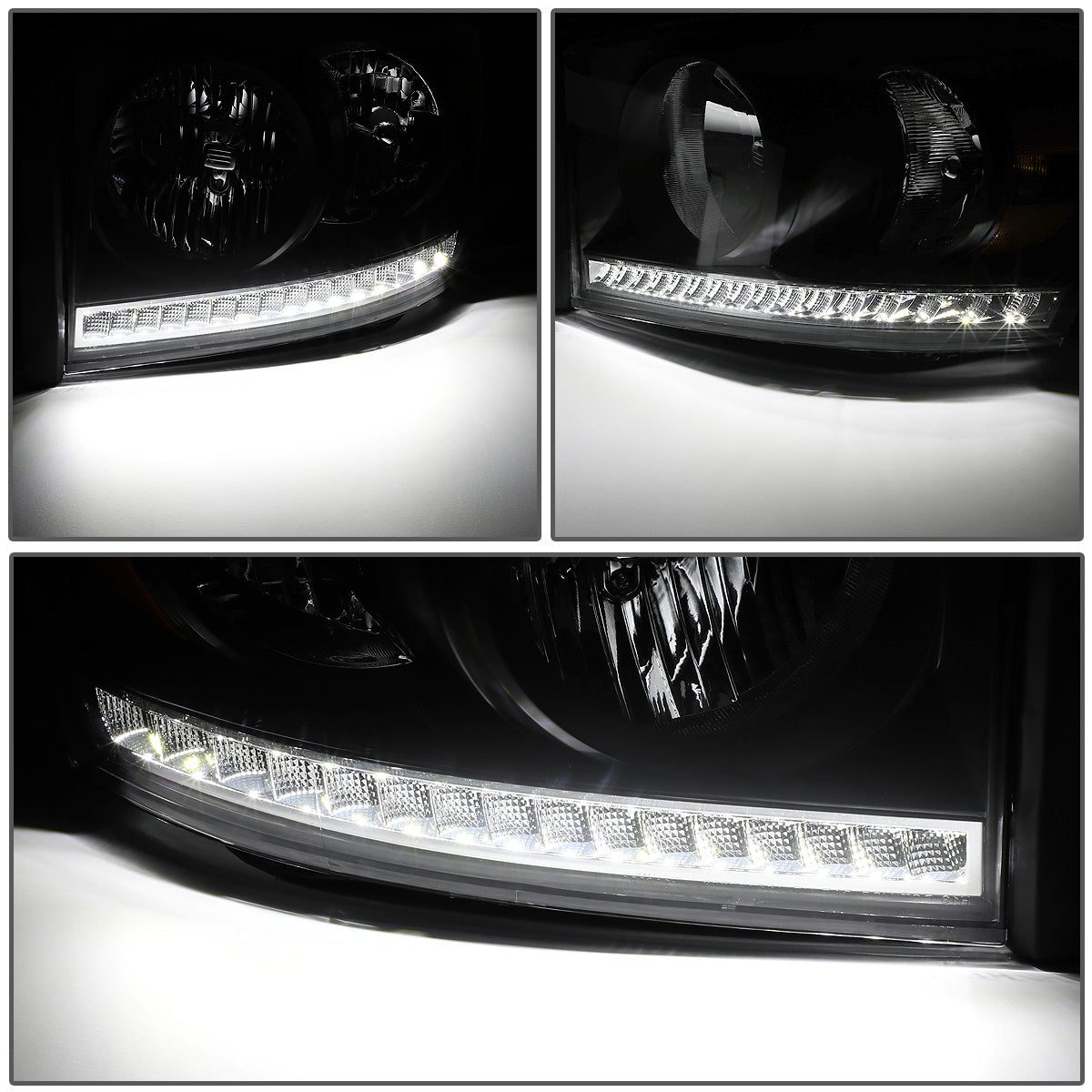 FAROS 06-08 DODGE RAM 1500 / 06-09 DODGE RAM 2500 , 3500 - FITS MODELS WITH HALOGEN HEADLAMPS ONLY - LED DRL - BLACK HOUSING / SMOKE LENS / AMBER CORNER - H13 LOW BEAM / H13 HIGH BEAM