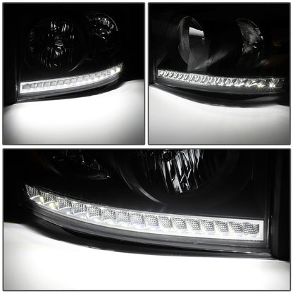 FAROS 06-08 DODGE RAM 1500 / 06-09 DODGE RAM 2500 , 3500 - FITS MODELS WITH HALOGEN HEADLAMPS ONLY - LED DRL - BLACK HOUSING / SMOKE LENS / AMBER CORNER - H13 LOW BEAM / H13 HIGH BEAM