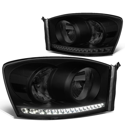 FAROS 06-08 DODGE RAM 1500 / 06-09 DODGE RAM 2500 , 3500 - FITS MODELS WITH HALOGEN HEADLAMPS ONLY - LED DRL - BLACK HOUSING / SMOKE LENS / CLEAR CORNER - H13 LOW BEAM / H13 HIGH BEAM