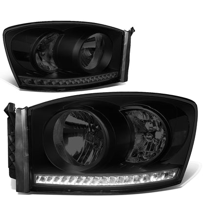 FAROS 06-08 DODGE RAM 1500 / 06-09 DODGE RAM 2500 , 3500 - FITS MODELS WITH HALOGEN HEADLAMPS ONLY - LED DRL - BLACK HOUSING / SMOKE LENS / CLEAR CORNER - H13 LOW BEAM / H13 HIGH BEAM