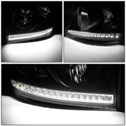 FAROS 06-08 DODGE RAM 1500 / 06-09 DODGE RAM 2500 , 3500 - FITS MODELS WITH HALOGEN HEADLAMPS ONLY - LED DRL - BLACK HOUSING / SMOKE LENS / CLEAR CORNER - H13 LOW BEAM / H13 HIGH BEAM