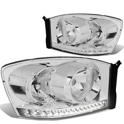 FAROS 06-08 DODGE RAM 1500 / 06-09 DODGE RAM 2500 , 3500 - FITS MODELS WITH HALOGEN HEADLAMPS ONLY - LED DRL - CHROME HOUSING / CLEAR CORNER - H13 LOW BEAM / H13 HIGH BEAM