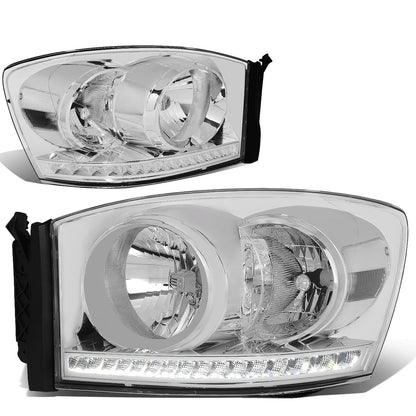 FAROS 06-08 DODGE RAM 1500 / 06-09 DODGE RAM 2500 , 3500 - FITS MODELS WITH HALOGEN HEADLAMPS ONLY - LED DRL - CHROME HOUSING / CLEAR CORNER - H13 LOW BEAM / H13 HIGH BEAM