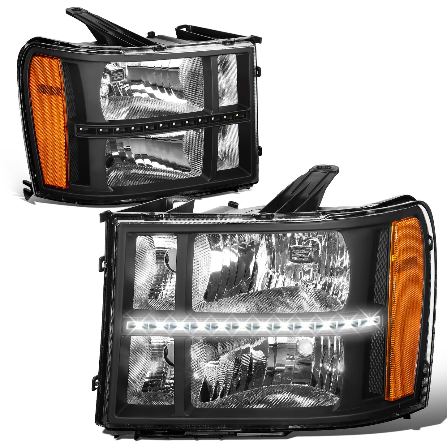 FAROS 07-13 GMC SIERRA 1500 / 07-14 GMC SIERRA 2500, 3500 - DOES NOT FIT 2007 CLASSIC STYLES - LED DRL STRIP - BLACK HOUSING / AMBER CORNER