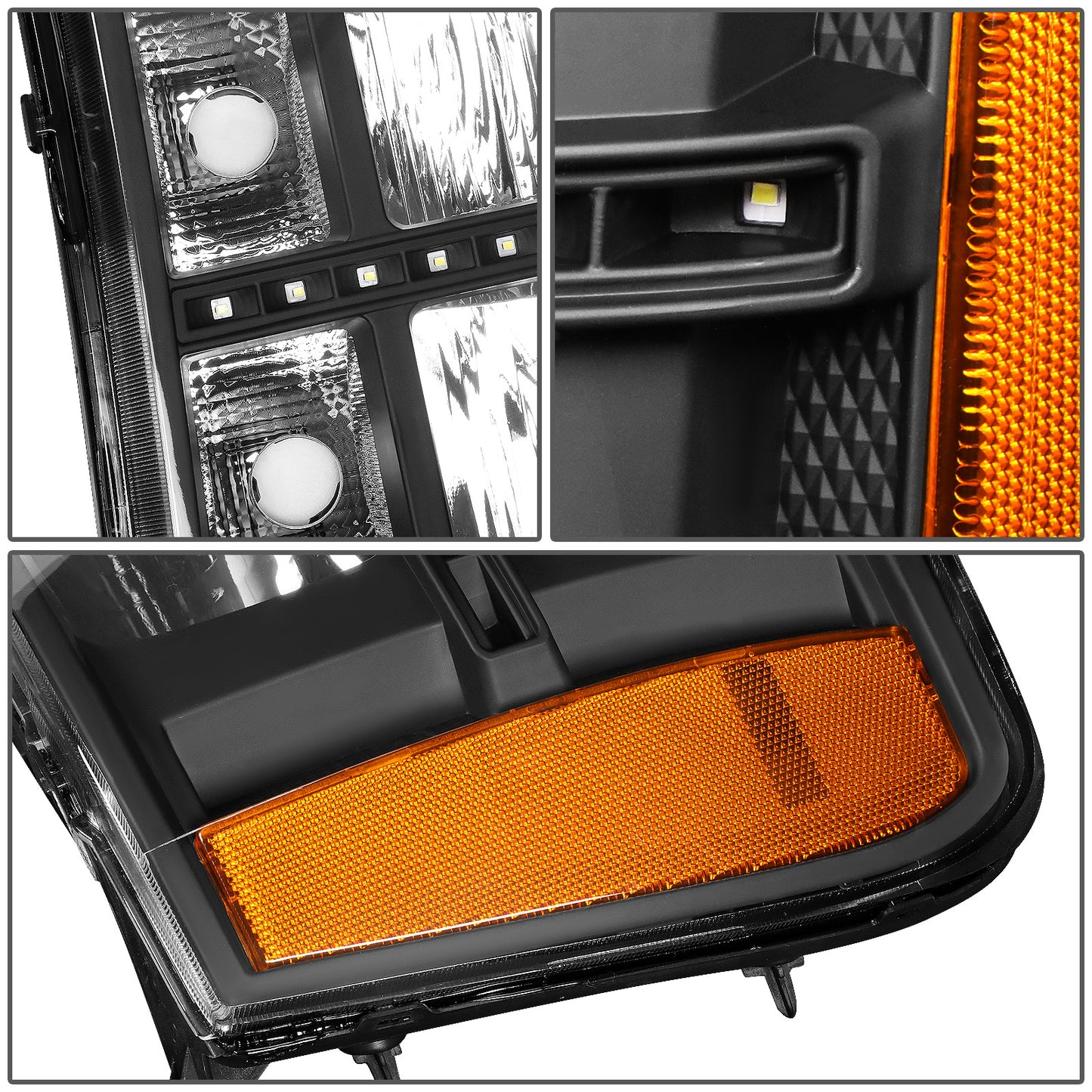 FAROS 07-13 GMC SIERRA 1500 / 07-14 GMC SIERRA 2500, 3500 - DOES NOT FIT 2007 CLASSIC STYLES - LED DRL STRIP - BLACK HOUSING / AMBER CORNER