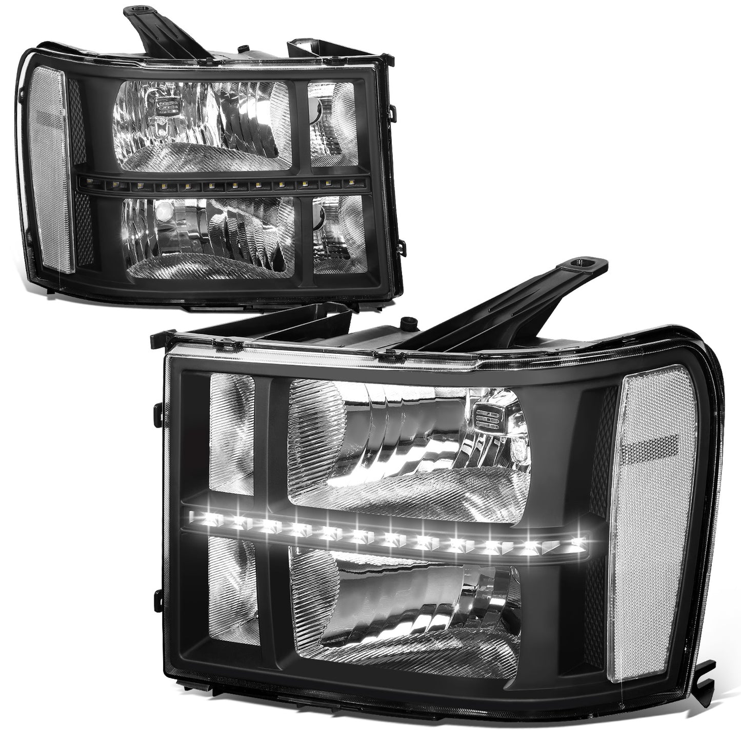 FAROS 07-13 GMC SIERRA 1500 / 07-14 GMC SIERRA 2500, 3500 - DOES NOT FIT 2007 CLASSIC STYLES - LED DRL STRIP - BLACK HOUSING / CLEAR CORNER