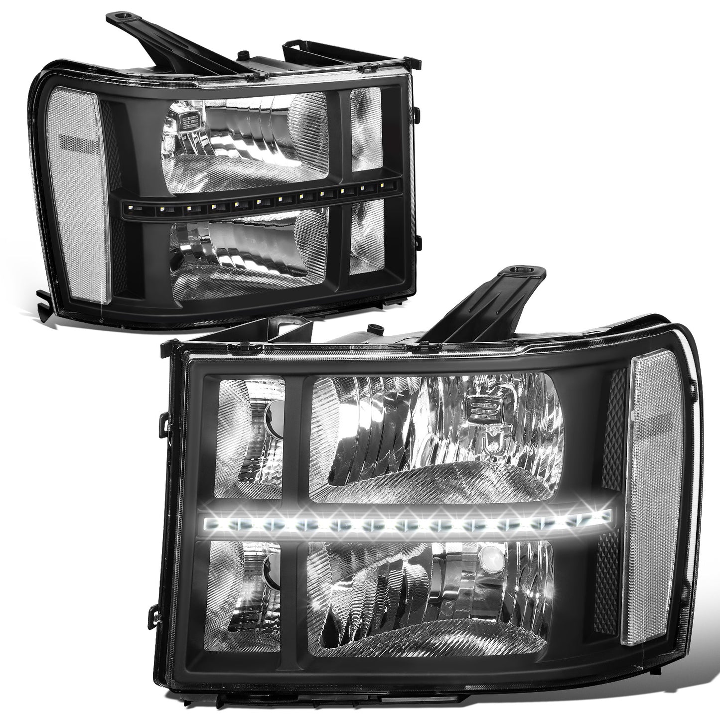 FAROS 07-13 GMC SIERRA 1500 / 07-14 GMC SIERRA 2500, 3500 - DOES NOT FIT 2007 CLASSIC STYLES - LED DRL STRIP - BLACK HOUSING / CLEAR CORNER