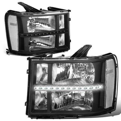 FAROS 07-13 GMC SIERRA 1500 / 07-14 GMC SIERRA 2500, 3500 - DOES NOT FIT 2007 CLASSIC STYLES - LED DRL STRIP - BLACK HOUSING / CLEAR CORNER