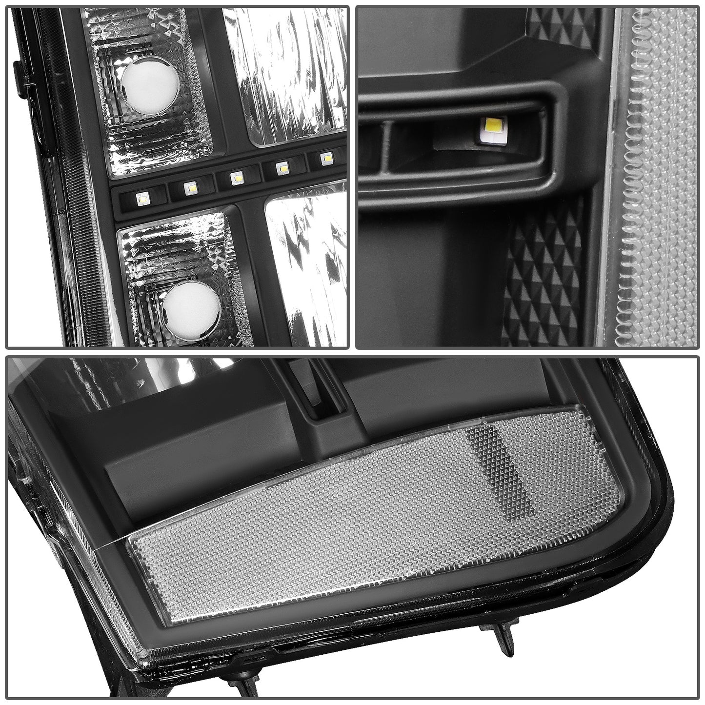 FAROS 07-13 GMC SIERRA 1500 / 07-14 GMC SIERRA 2500, 3500 - DOES NOT FIT 2007 CLASSIC STYLES - LED DRL STRIP - BLACK HOUSING / CLEAR CORNER