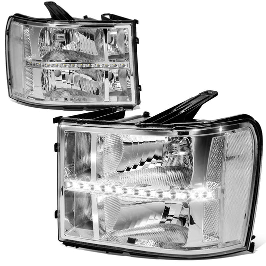 FAROS 07-13 GMC SIERRA 1500 / 07-14 GMC SIERRA 2500, 3500 - DOES NOT FIT 2007 CLASSIC STYLES - LED DRL STRIP - CHROME HOUSING / CLEAR CORNER