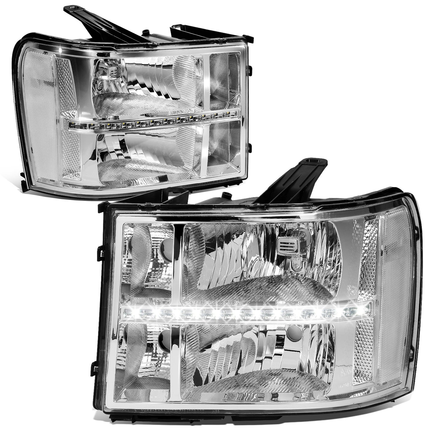 FAROS 07-13 GMC SIERRA 1500 / 07-14 GMC SIERRA 2500, 3500 - DOES NOT FIT 2007 CLASSIC STYLES - LED DRL STRIP - CHROME HOUSING / CLEAR CORNER