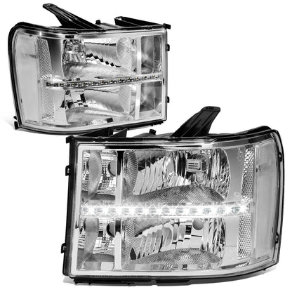 FAROS 07-13 GMC SIERRA 1500 / 07-14 GMC SIERRA 2500, 3500 - DOES NOT FIT 2007 CLASSIC STYLES - LED DRL STRIP - CHROME HOUSING / CLEAR CORNER