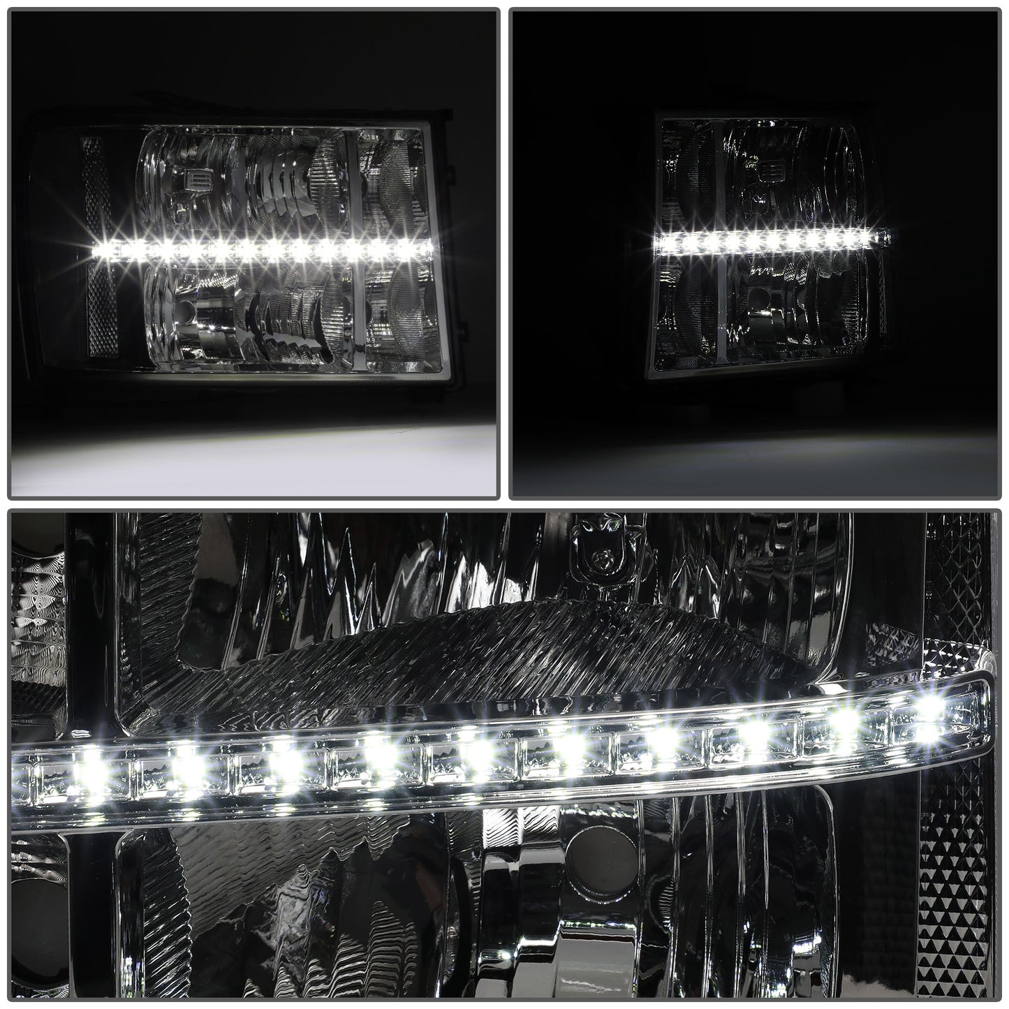 FAROS 07-13 GMC SIERRA 1500 / 07-14 GMC SIERRA 2500, 3500 - DOES NOT FIT 2007 CLASSIC STYLES - LED DRL STRIP - CHROME HOUSING / CLEAR CORNER