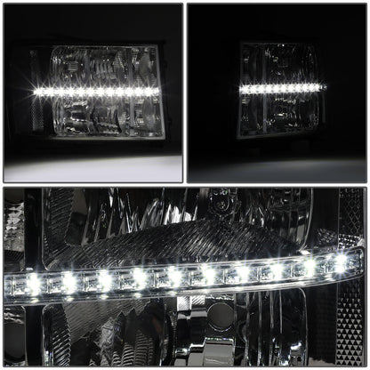 FAROS 07-13 GMC SIERRA 1500 / 07-14 GMC SIERRA 2500, 3500 - DOES NOT FIT 2007 CLASSIC STYLES - LED DRL STRIP - CHROME HOUSING / CLEAR CORNER