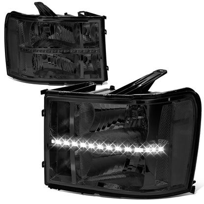 FAROS 07-13 GMC SIERRA 1500 / 07-14 GMC SIERRA 2500, 3500 - DOES NOT FIT 2007 CLASSIC STYLES - LED DRL STRIP - SMOKE HOUSING / CLEAR CORNER