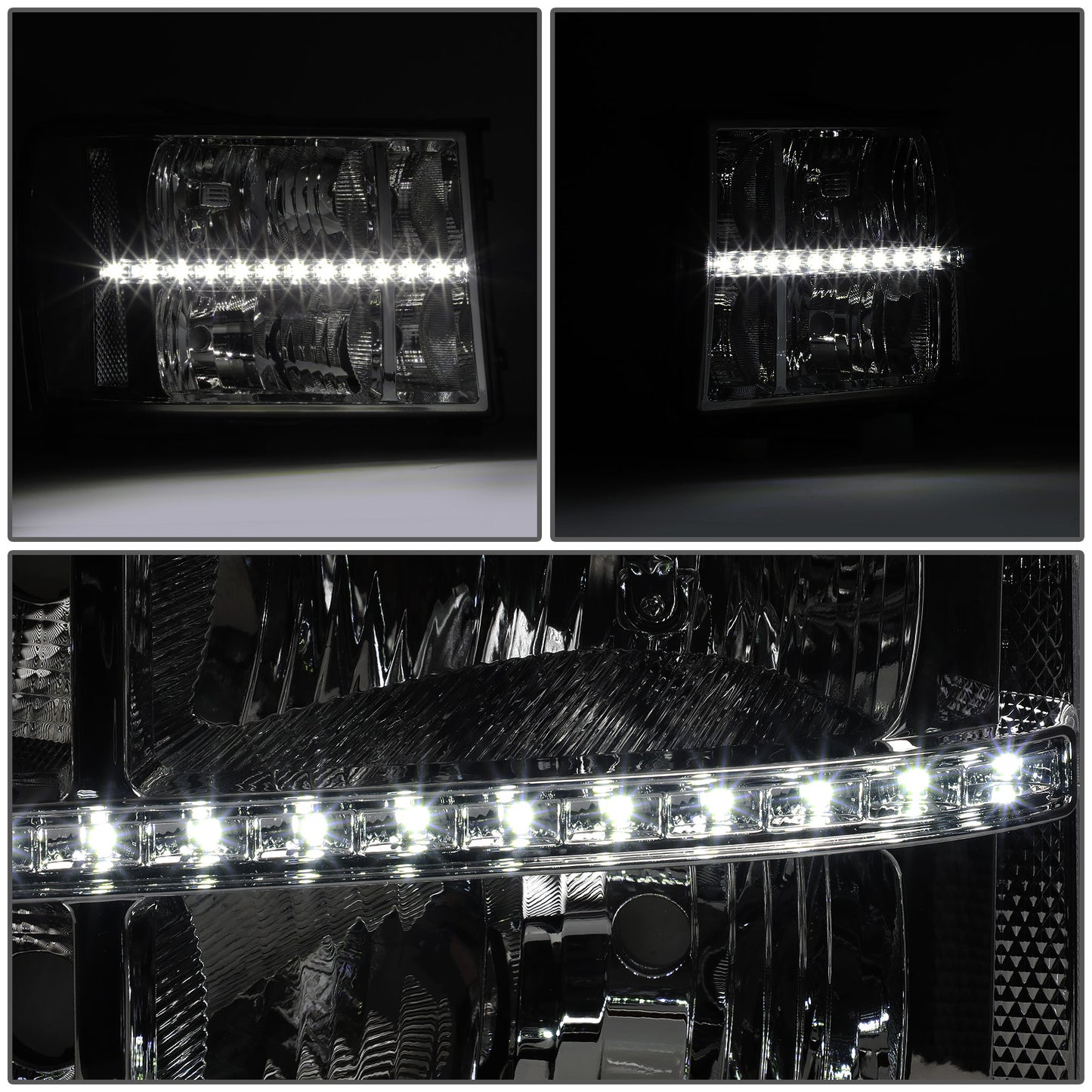 FAROS 07-13 GMC SIERRA 1500 / 07-14 GMC SIERRA 2500, 3500 - DOES NOT FIT 2007 CLASSIC STYLES - LED DRL STRIP - SMOKE HOUSING / CLEAR CORNER