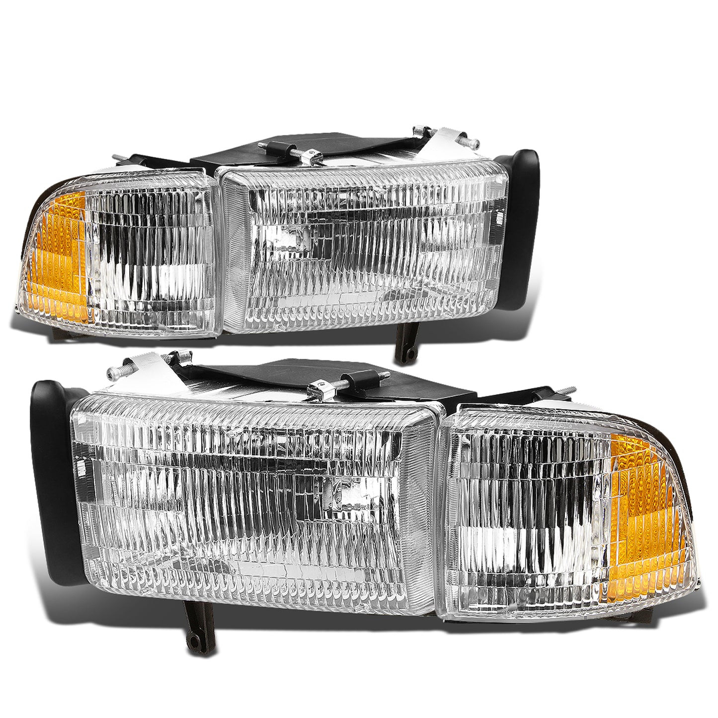 FAROS 94-02 DODGE RAM 2500 , 3500 / 94-01 RAM 1500 2/4-DOOR - DOES NOT FIT SPORT MODELS - 4PC - OEM STYLE - CHROME HOUSING / AMBER CORNER - 9004 LOW BEAM / HIGH BEAM
