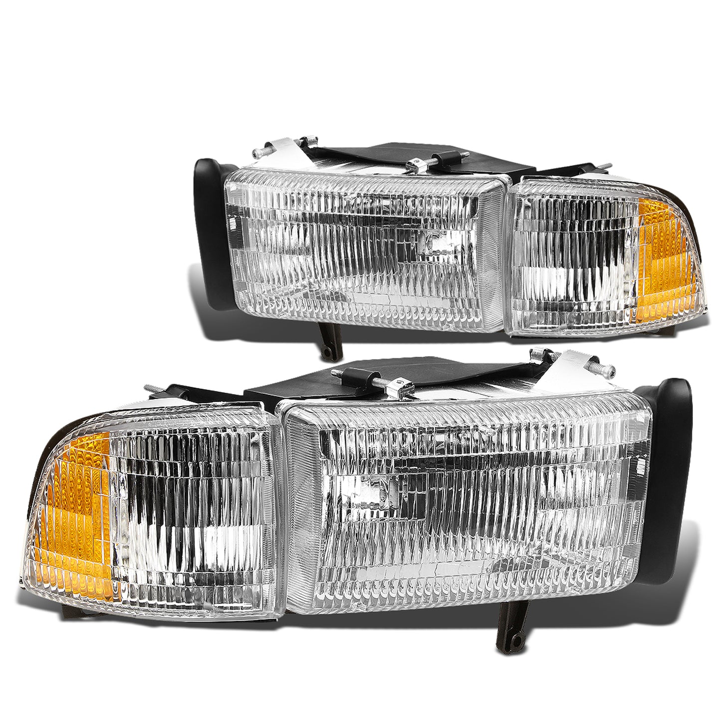 FAROS 94-02 DODGE RAM 2500 , 3500 / 94-01 RAM 1500 2/4-DOOR - DOES NOT FIT SPORT MODELS - 4PC - OEM STYLE - CHROME HOUSING / AMBER CORNER - 9004 LOW BEAM / HIGH BEAM