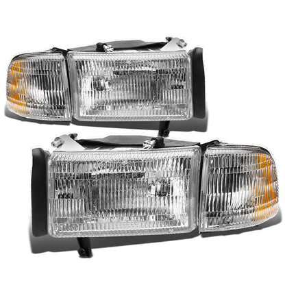 FAROS 94-02 DODGE RAM 2500 , 3500 / 94-01 RAM 1500 2/4-DOOR - DOES NOT FIT SPORT MODELS - 4PC - OEM STYLE - CHROME HOUSING / AMBER CORNER - 9004 LOW BEAM / HIGH BEAM
