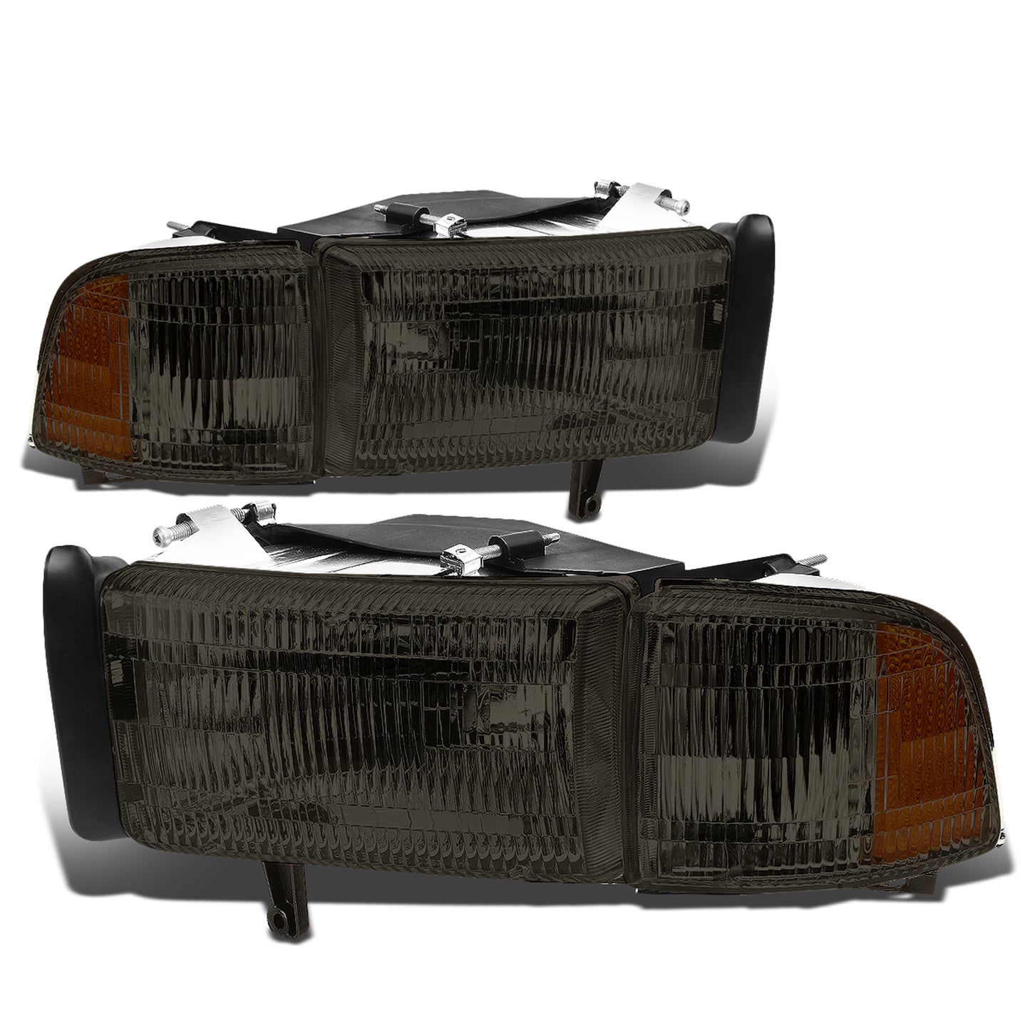 FAROS 94-02 DODGE RAM 2500 , 3500 / 94-01 RAM 1500 2/4-DOOR - DOES NOT FIT SPORT MODELS - 4PC - OEM STYLE - SMOKE HOUSING / AMBER CORNER - 9004 LOW BEAM / HIGH BEAM