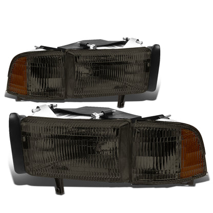 FAROS 94-02 DODGE RAM 2500 , 3500 / 94-01 RAM 1500 2/4-DOOR - DOES NOT FIT SPORT MODELS - 4PC - OEM STYLE - SMOKE HOUSING / AMBER CORNER - 9004 LOW BEAM / HIGH BEAM