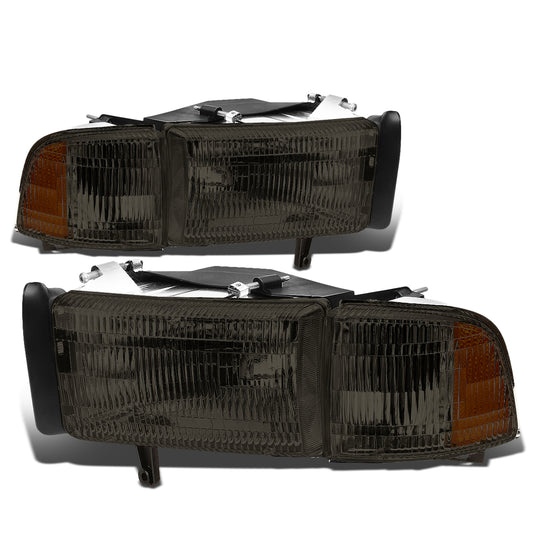 FAROS 94-02 DODGE RAM 2500 , 3500 / 94-01 RAM 1500 2/4-DOOR - DOES NOT FIT SPORT MODELS - 4PC - OEM STYLE - SMOKE HOUSING / AMBER CORNER - 9004 LOW BEAM / HIGH BEAM