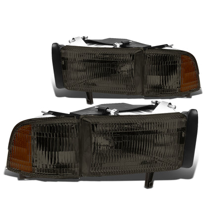 FAROS 94-02 DODGE RAM 2500 , 3500 / 94-01 RAM 1500 2/4-DOOR - DOES NOT FIT SPORT MODELS - 4PC - OEM STYLE - SMOKE HOUSING / AMBER CORNER - 9004 LOW BEAM / HIGH BEAM