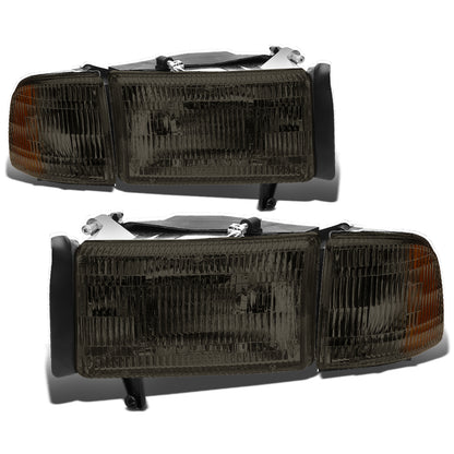 FAROS 94-02 DODGE RAM 2500 , 3500 / 94-01 RAM 1500 2/4-DOOR - DOES NOT FIT SPORT MODELS - 4PC - OEM STYLE - SMOKE HOUSING / AMBER CORNER - 9004 LOW BEAM / HIGH BEAM