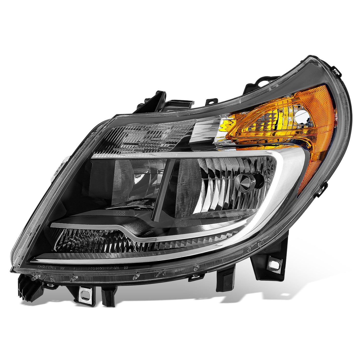 FAROS RAM PROMASTER 1500 2014-2022 / RAM PROMASTER 2500 2014-2022 / RAM PROMASTER 3500 2014-2022 - WITHOUT DAYTIME RUNNING LAMPS - OE STYLE - H7 LOW & HIGH BEAM / 2827 SIDE MARKER / 7443 TURN SIGNAL - CHROME HOUSING - LEFT