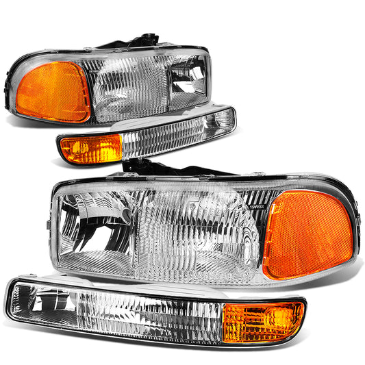 FAROS 99-07 GMC SIERRA - OEM - 4PC - CHROME HOUSING / AMBER CORNER - 9006 LOW BEAM / 9005 HIGH BEAM
