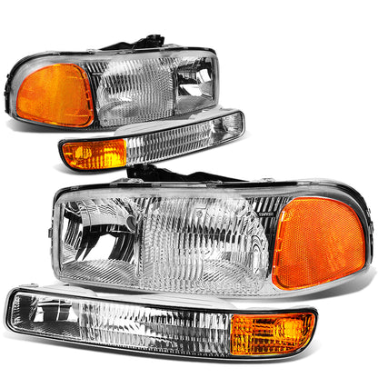 FAROS 99-07 GMC SIERRA - OEM - 4PC - CHROME HOUSING / AMBER CORNER - 9006 LOW BEAM / 9005 HIGH BEAM