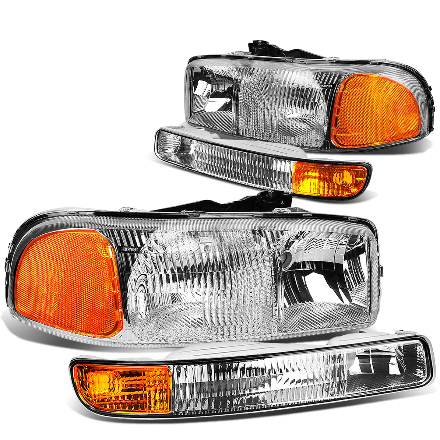 FAROS 99-07 GMC SIERRA - OEM - 4PC - CHROME HOUSING / AMBER CORNER - 9006 LOW BEAM / 9005 HIGH BEAM