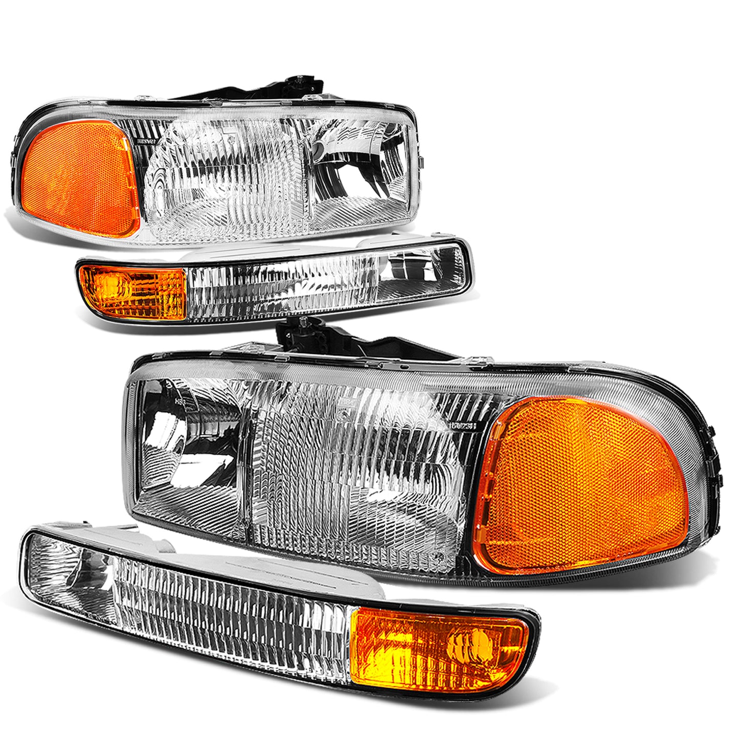 FAROS 99-07 GMC SIERRA - OEM - 4PC - CHROME HOUSING / AMBER CORNER - 9006 LOW BEAM / 9005 HIGH BEAM