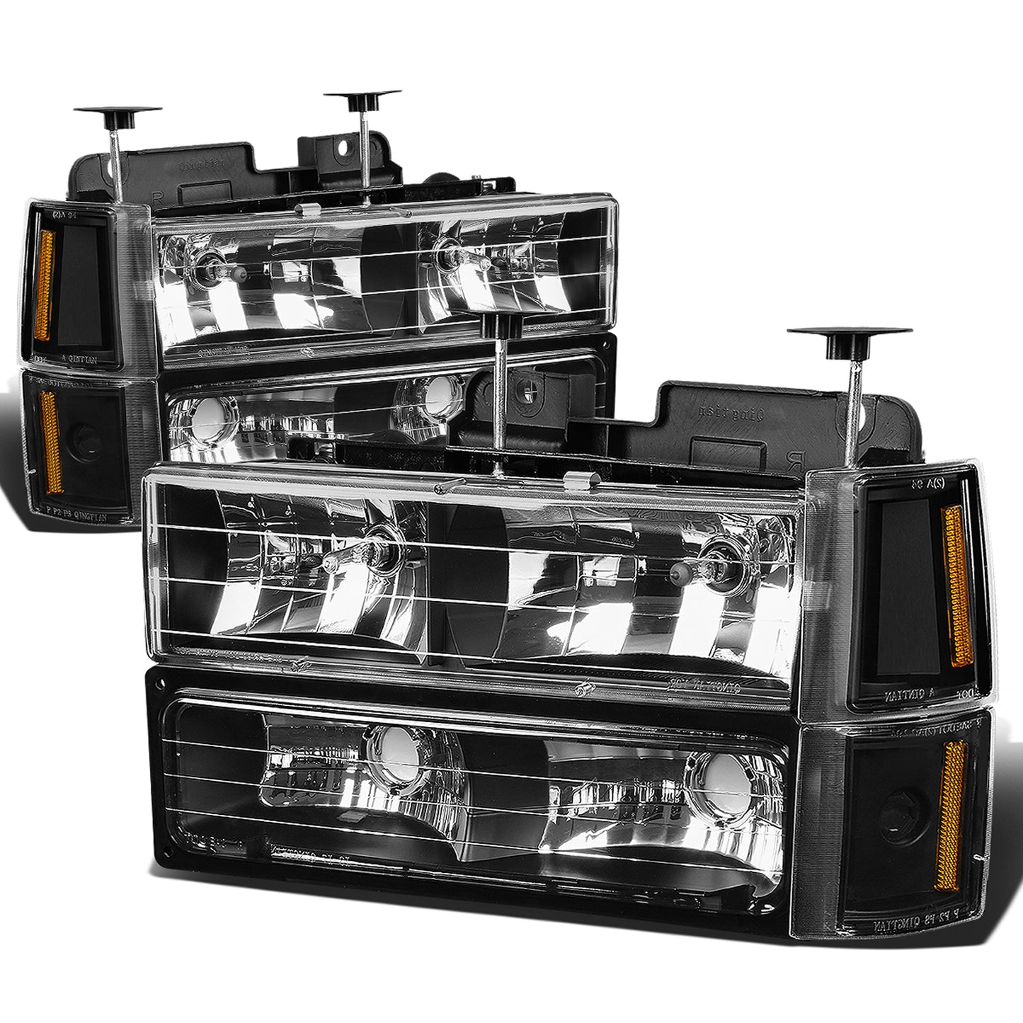 FAROS 94-00 GMC C10 - 8PC 2/4-DOOR - BLACK HOUSING / AMBER CORNER - 9006 LOW BEAM / 9005 HIGH BEAM