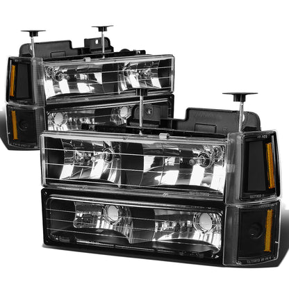 FAROS 94-00 GMC C10 - 8PC 2/4-DOOR - BLACK HOUSING / AMBER CORNER - 9006 LOW BEAM / 9005 HIGH BEAM