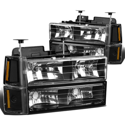 FAROS 94-00 GMC C10 - 8PC 2/4-DOOR - BLACK HOUSING / AMBER CORNER - 9006 LOW BEAM / 9005 HIGH BEAM