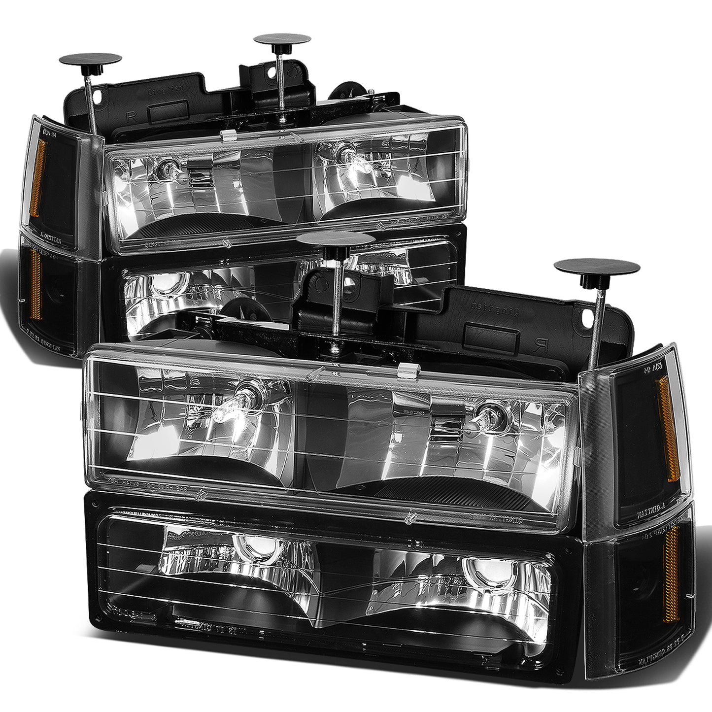 FAROS 94-00 GMC C10 - 8PC 2/4-DOOR - BLACK HOUSING / AMBER CORNER - 9006 LOW BEAM / 9005 HIGH BEAM