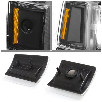 FAROS 94-00 GMC C10 - 8PC 2/4-DOOR - BLACK HOUSING / AMBER CORNER - 9006 LOW BEAM / 9005 HIGH BEAM